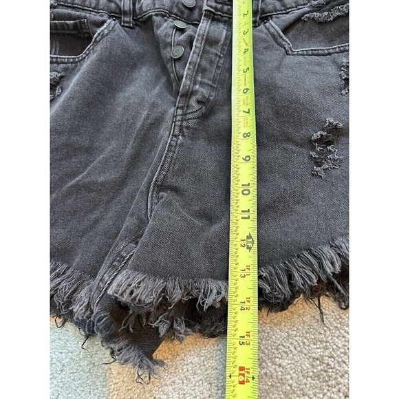 WILD FABLE Womens Highest Rise Black Denim Shorts Cutoff Button Fly Distressed 4 - Picture 8 of 9
